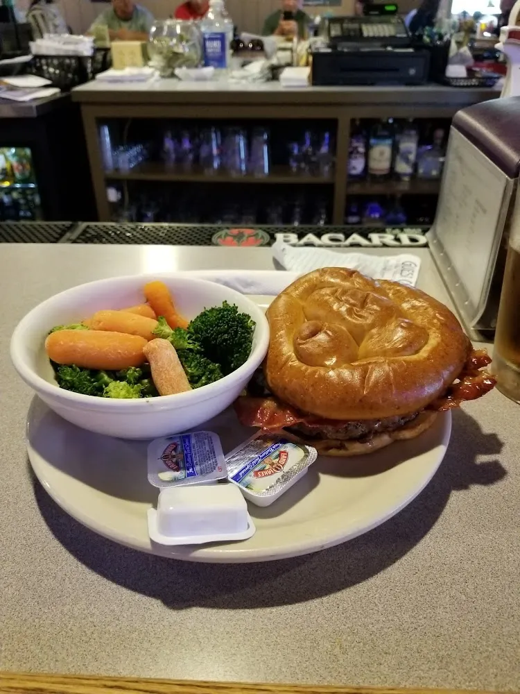 Bacon and Bleu Burger and Steamed Vegetables